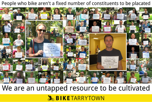 Collage of people saying they're too scared to bike on Broadway. People who bike aren't a fixed number of constituents to be placated. We are an untapped resource to be cultivated.
