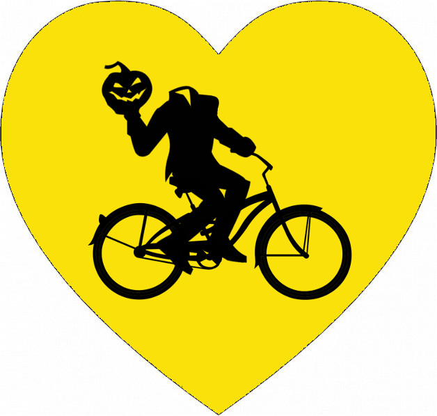 Headless bicyclist in a heart logo